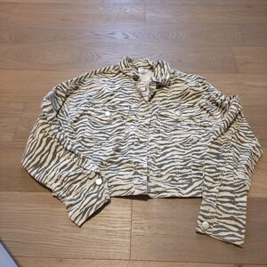 Anthropologie Zebra Cropped Denim Jacket